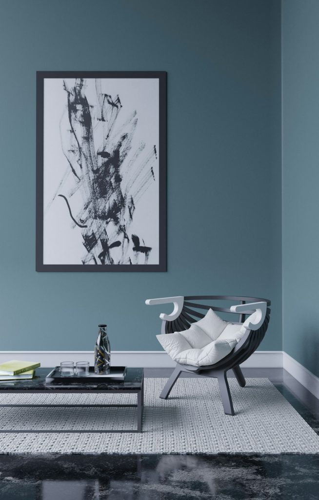 Living room interior visualization.